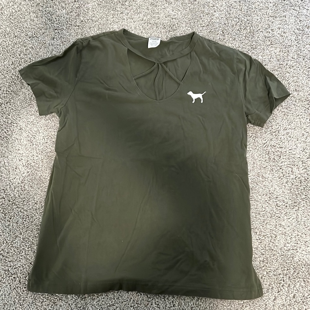 Victoria’s Secret Olive green and white PINK shirt cutout